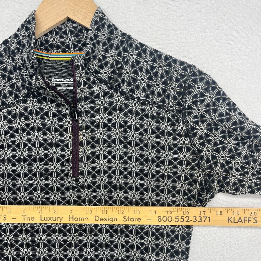 SMARTWOOL Top Womens M Merino 250 Base Layer 1/4 Zip Geometric Thermal Black - Picture 10 of 12